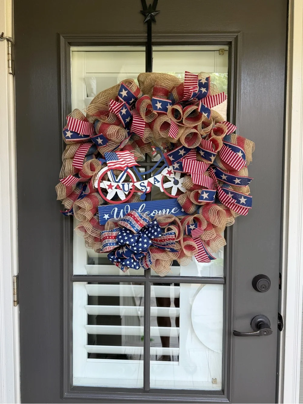 Patriotic Welcome Wreath - Red, Blue & Natural